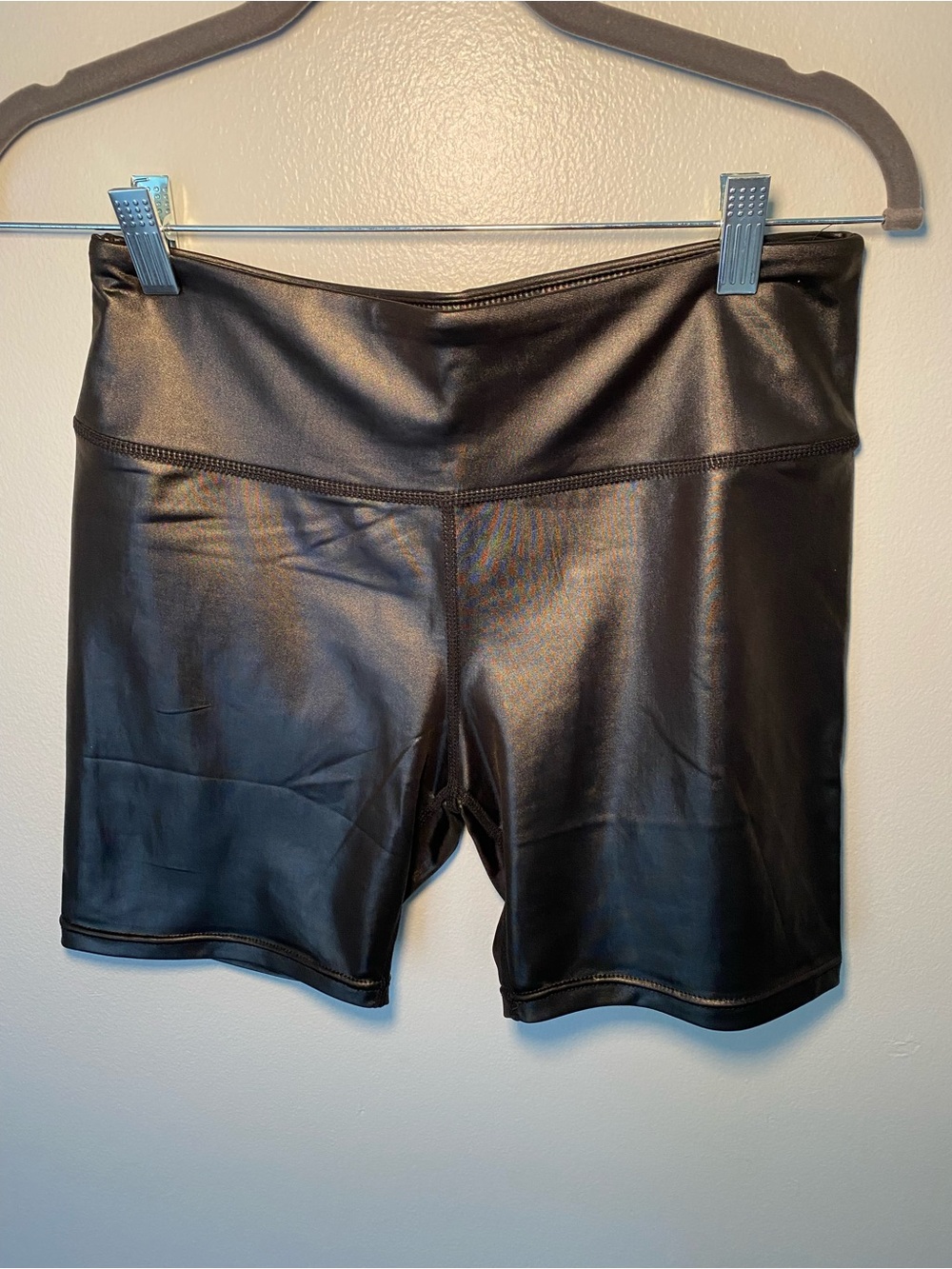 High-Rise Black Faux Leather Bike Shorts